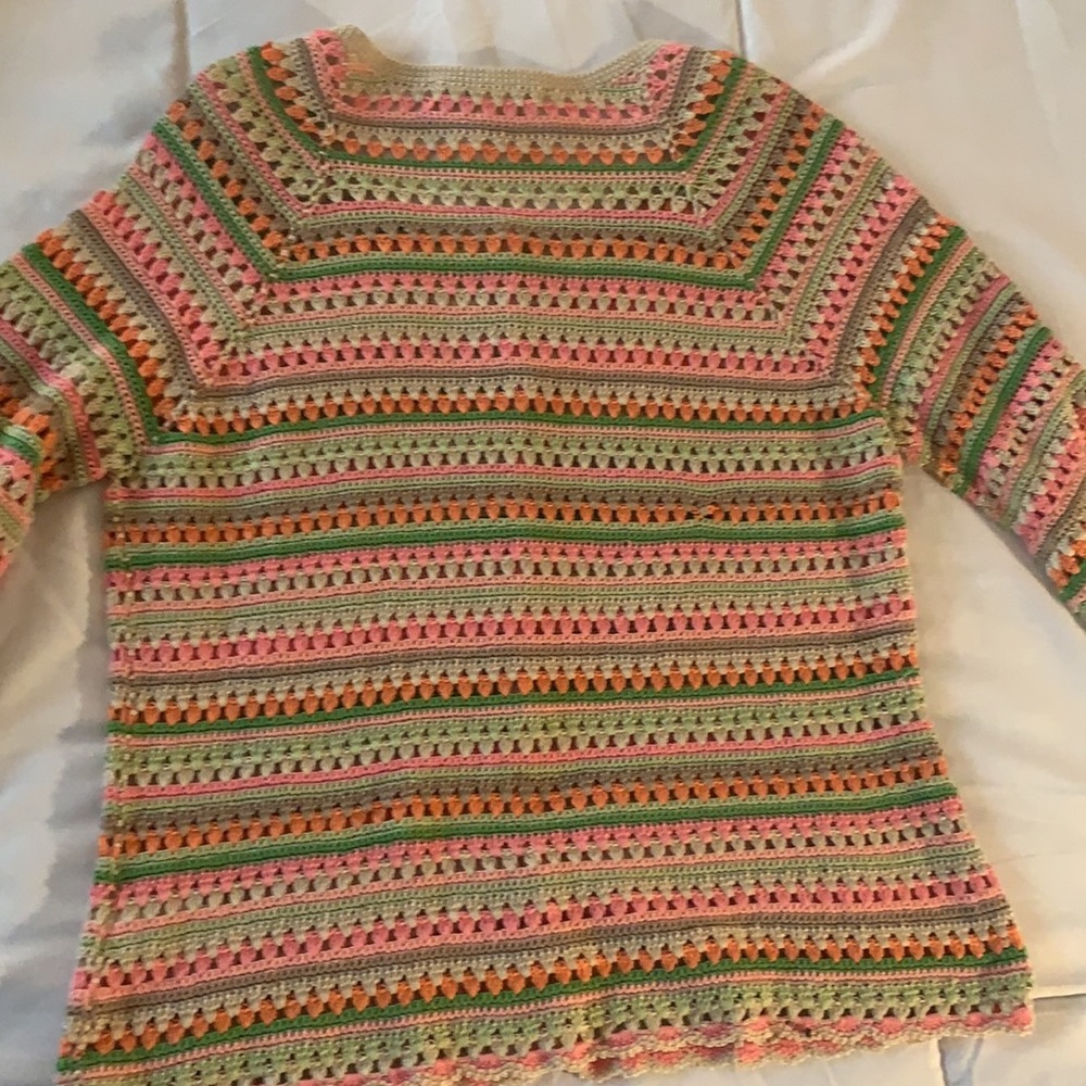 Sigrid Olsen Xs Multi Colored Cotton Crochet Swea… - image 6